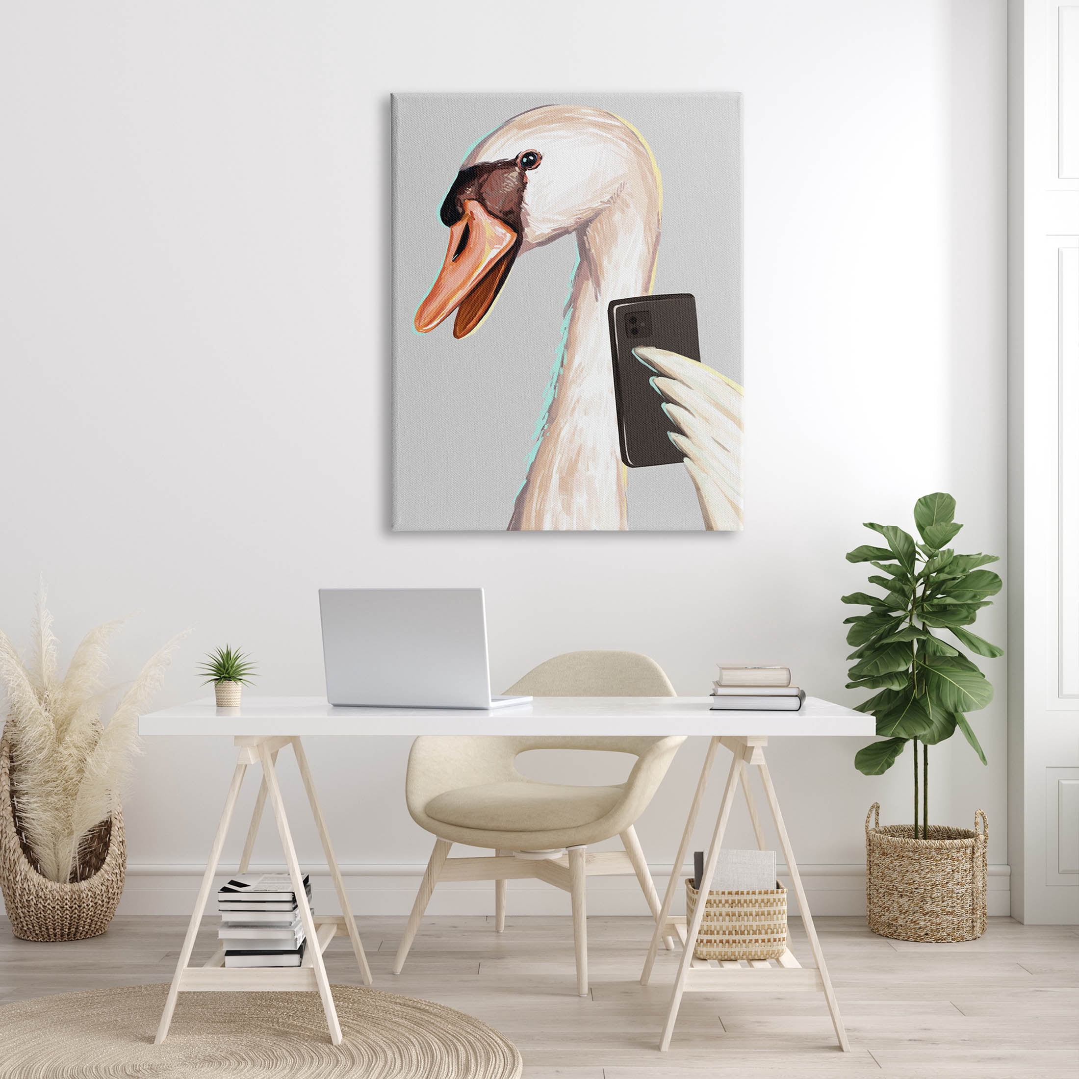 Funny Swan Bird Smiling Selfie Animals & Insects Graphic Art Gallery Wrapped Canvas Print Wall Art