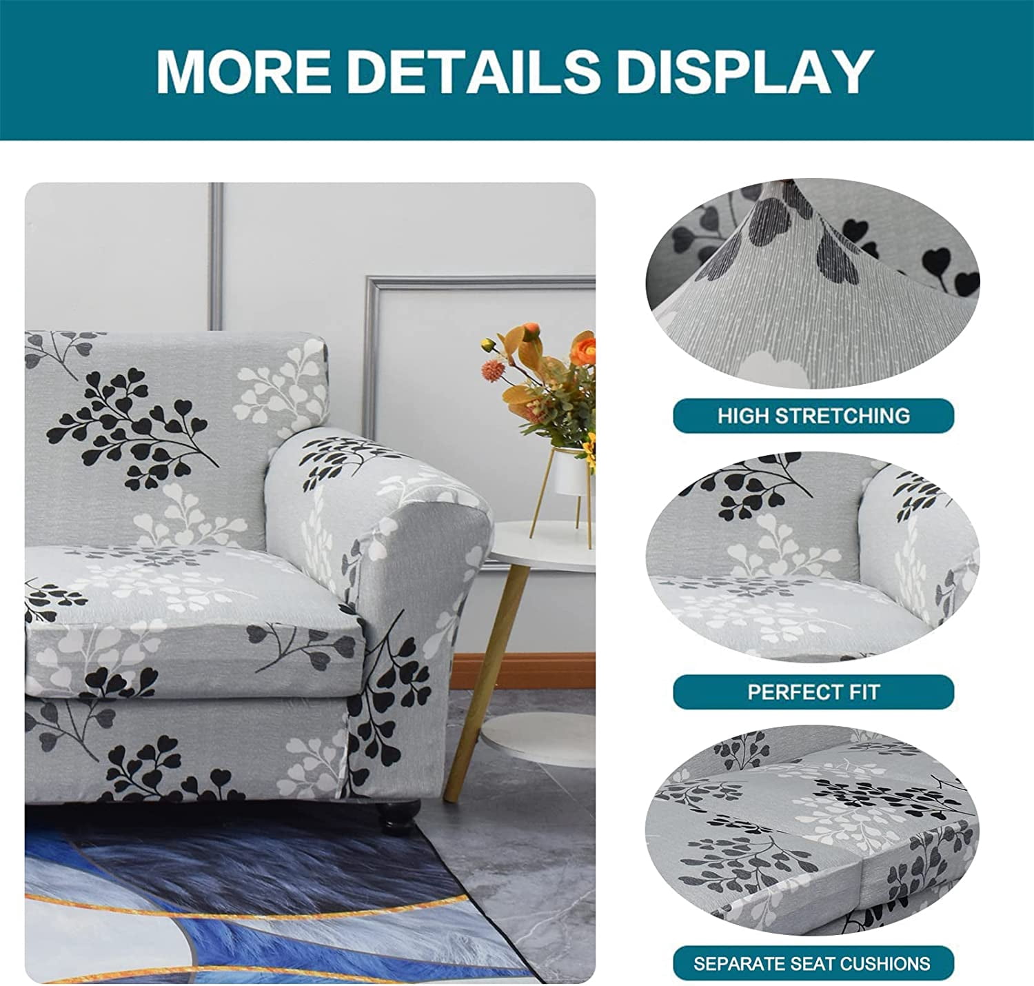 CHUNTIAN 2 Piece Chair Covers Printed Sofa Covers Couch Covers Washable Armchair Sofa Couch Slipcover Furniture Protector with Elastic Bottom for Living Room (Armchair, 20), Small
