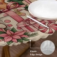 thumbnail image 3 of Beige Gingerbread Christmas Round Tablecloth, Fitted Table Cover with Elastic for 45"-54" Round Tables, Xmas Tree Gift House Star Table Cloth Outdoor Indoor Dinning Party Waterproof Tablecloths, 3 of 7