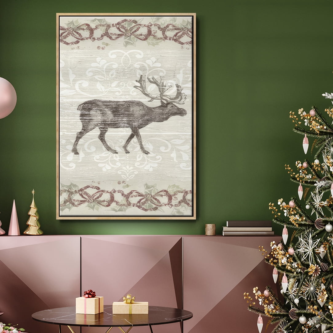 Cabin Christmas Collection B - Framed Gallery Wrapped Holiday Canvas - 17 x 25 - Natural Wood Frame