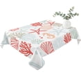 thumbnail image 2 of Red Orange Coastal Table Cloth Waterproof Tablecloths, Summer Beach Coral Shell Ocean Tablecloth Dining Table Cover for Kitchen Party Tabletop Outdoor, Rectangle Tablecloth 60x102 Inch, 2 of 9