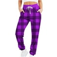 thumbnail image 2 of Xixinqiwan Womens Fleece Plaid Sweatpants High Waisted Baggy Workout Jogger Pants Casual Comfy Yoga Pants with Pockets, 2 of 5
