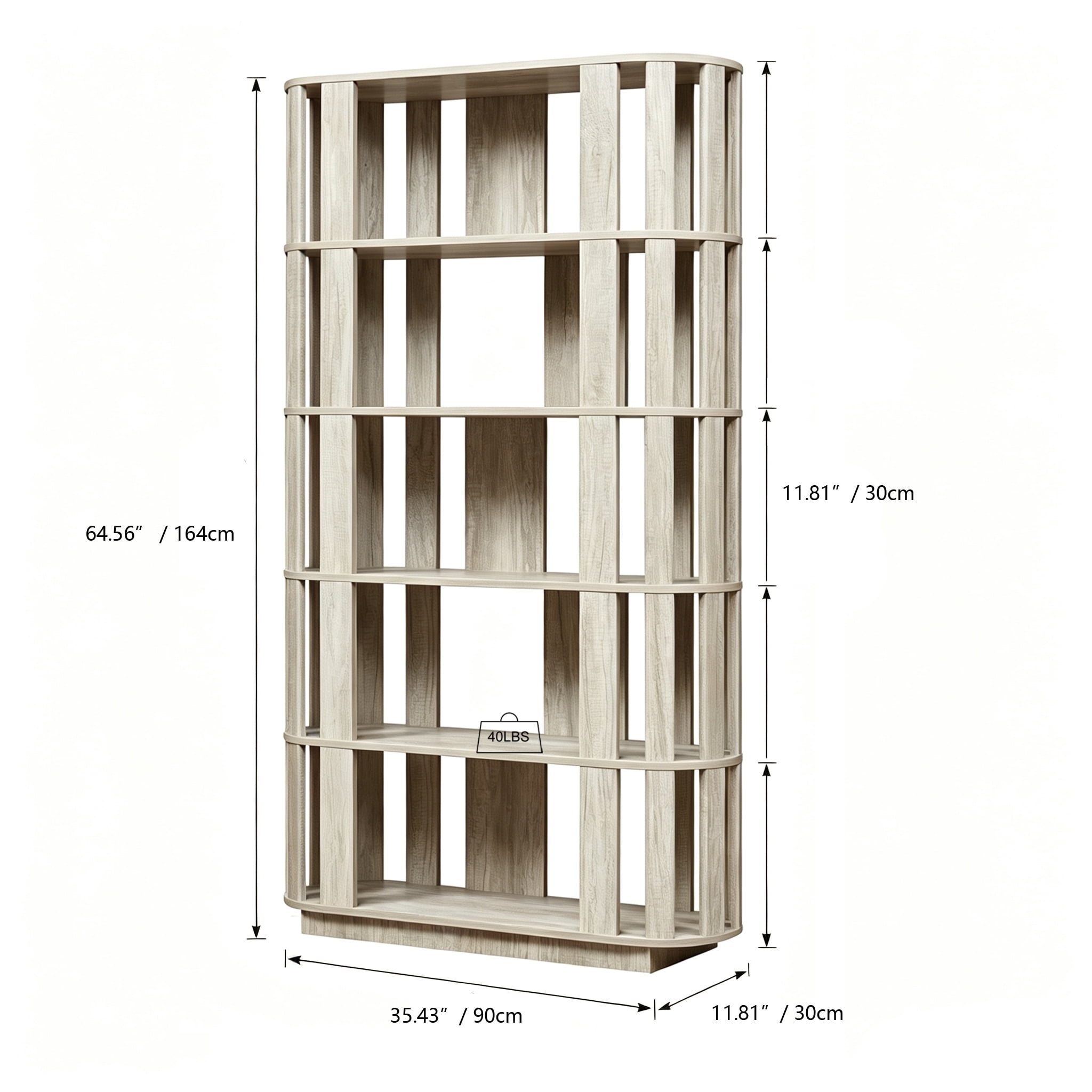 Wooden Oval Open Bookshelf, MDF Grid Frame Freestanding Bookcase, 5-Tier Easy Assembly Storage Display Rack for Living Room Home Office Decor, DIY Free Combination Storage Cabinet Study Room