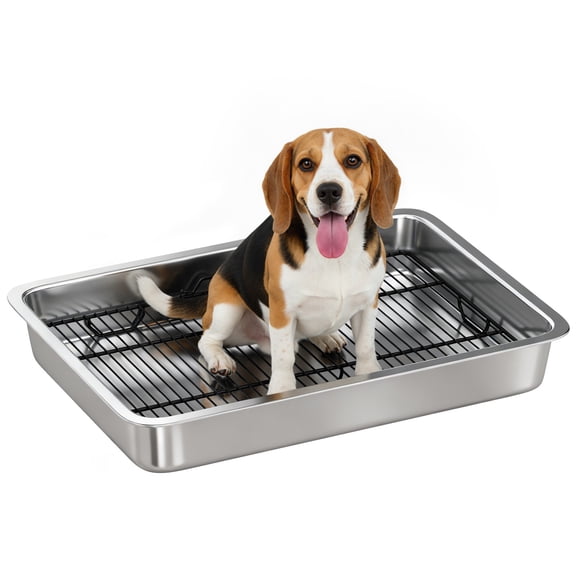 KDTHTF Stainless Steel Dog Potty Tray with Elevated Grid, Indoor Dog Training Potty, Easy Clean Dog Litter Box for Small to Medium Dogs, 28" x 20", Silver