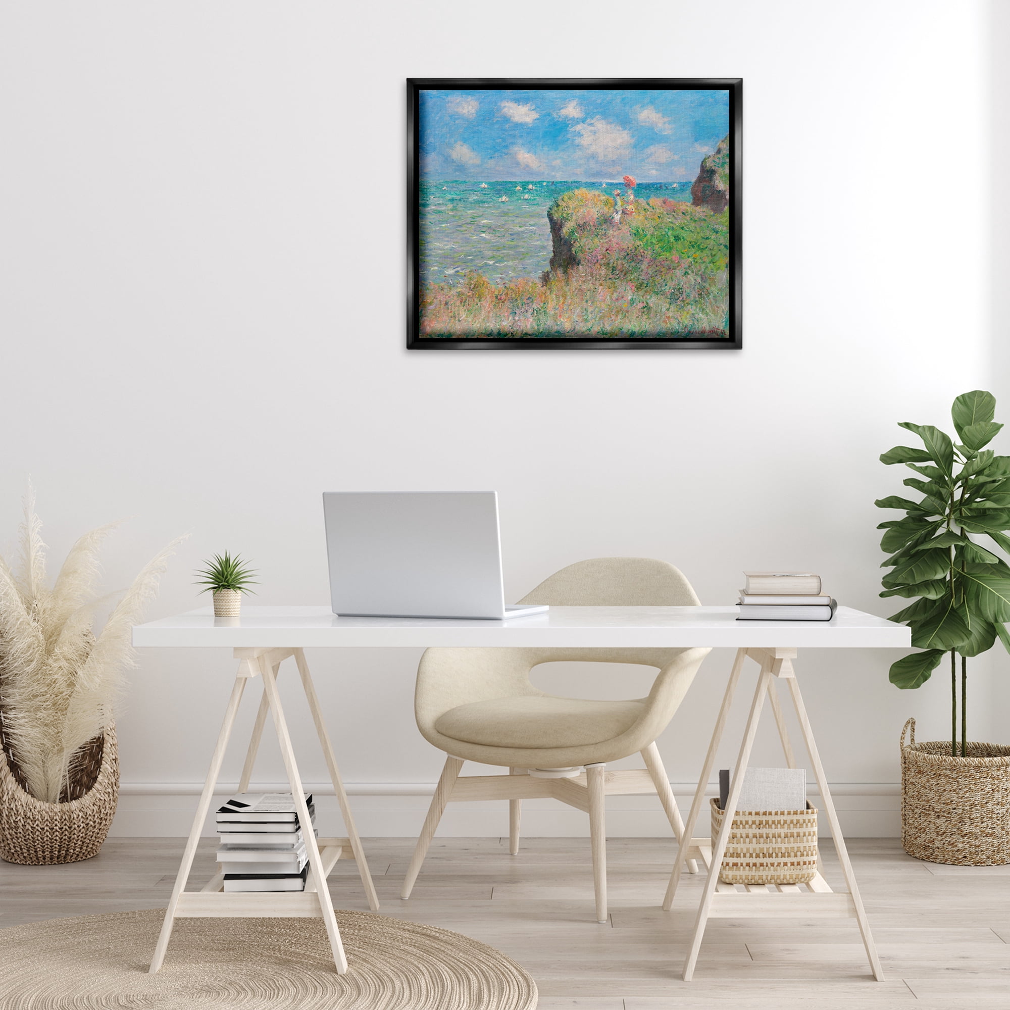 Stupell Industries Classic Monet Cliff Walk Landscape & Nature Painting Black Floater Framed Canvas Art Print Wall Art, 31 x 25