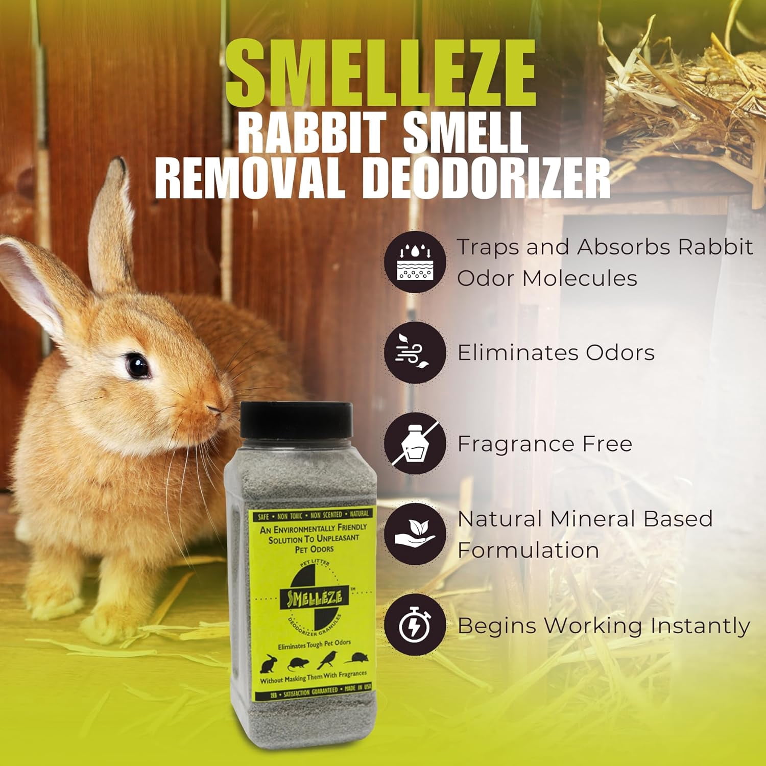 SMELLEZE Natural Rabbit Odor Eliminator Deodorizer 2 lb Granules