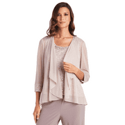 R&M Richards Women's Juniors Sleeveless Lace Top with Beaded Neckline and Matte Jersey Chiffon Jacket Set