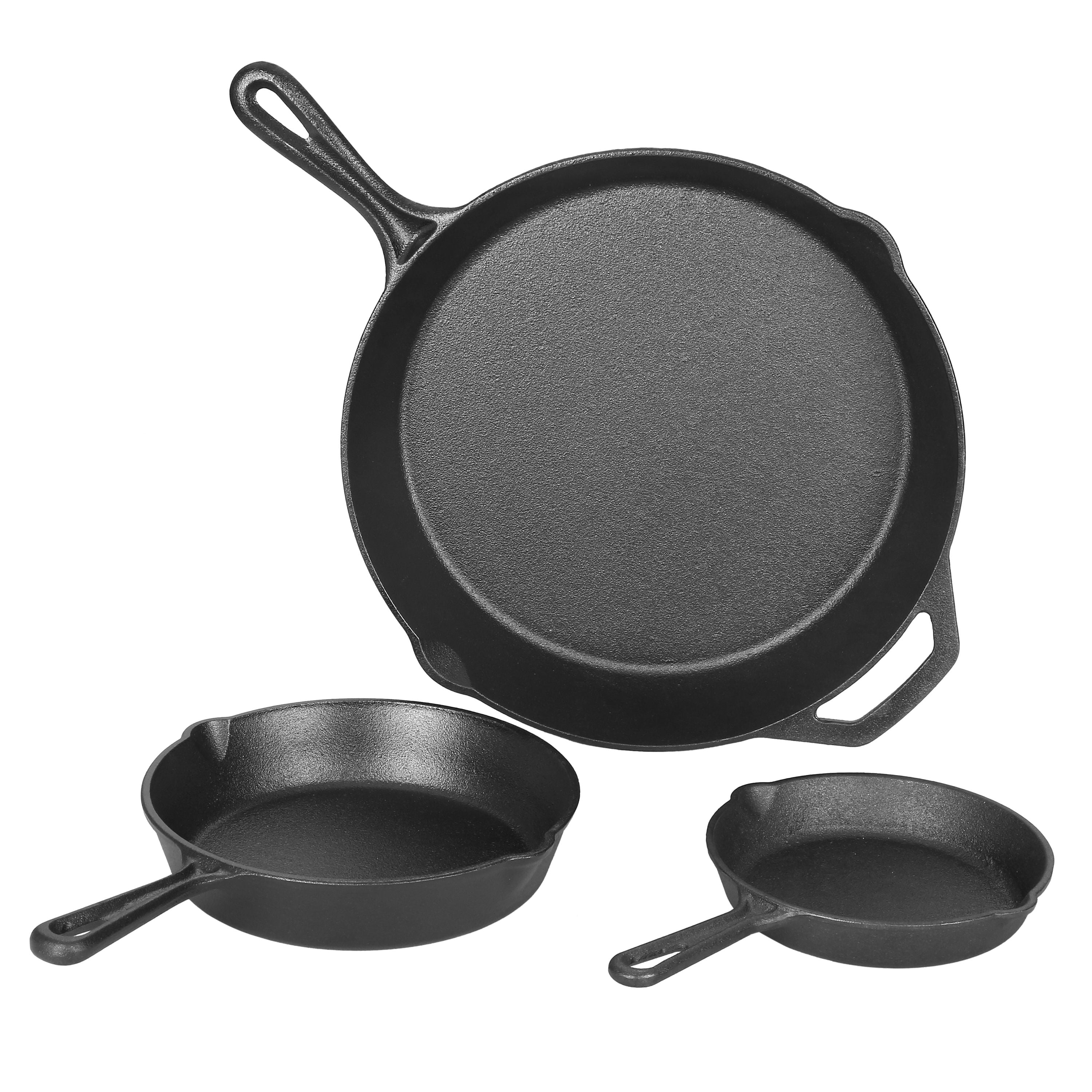 Choice 3-Piece Pre-Seasoned Cast Iron Skillet Set - Includes 6 1/2, 8,  and 10 1/4 Skillets