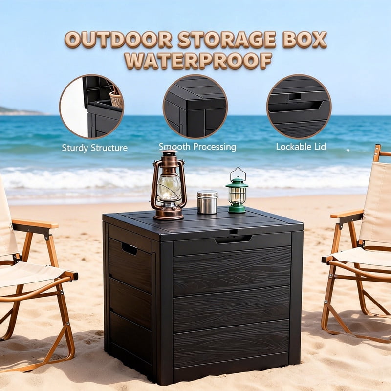 35-Gallon Waterproof Resin Deck Box, Lockable Outdoor Storage Bin & Seat for Patio