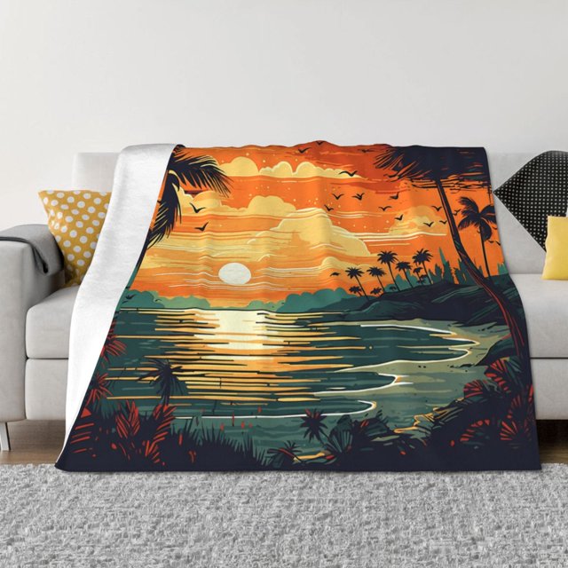 Fotbe Tropical Sunset Paradise Manta de Franela con Estampado, Manta Ultrasuave para Cama, Sofá, Auto, Hipoalergénica y Antibolitas-50"x40"