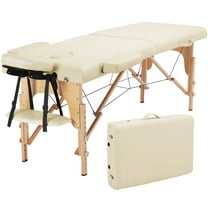 Yaheetech Adjustable Folding Massage Table with Headrest and Armrest, Cream