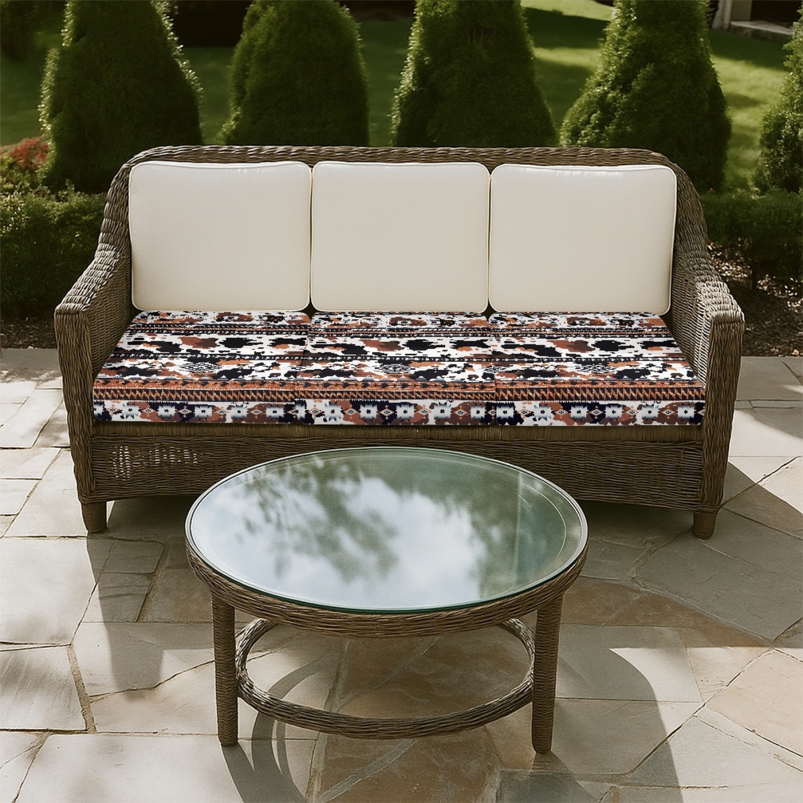 COEQINE Individual Seat Cushion Cover, Couch Cover for 3 Cushion Couch, Stretch Spandex Fabric Sofa Slipcover Pet Friendly Furniture Protector, 3-Seater, American Tribal Cow Print Brown Black
