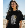thumbnail image 4 of Women's T-Shirts, Lion Sunflower Hand Drawn Cotton Crewneck Tee Short Sleeve Casual Tops Loose Graphic T-Shirt Black, L, 4 of 7