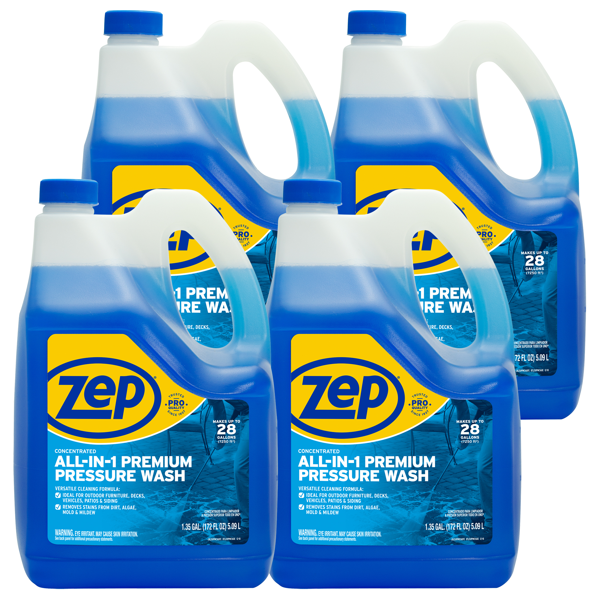 Zep Concentrated All-in-1 Premium Pressure Wash - 1.35 Gallon (Case of 4) - Remove Stains from Outdoor Surfaces and Vehicles