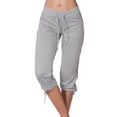 thumbnail image 2 of Capri Pants for Women Summer Casual Elastic Mid Waist Drawstring Cropped Sweatpants with Pockets, 2 of 4