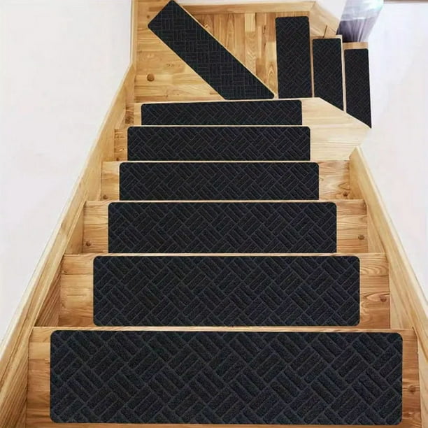 Tapetes antideslizantes para escaleras de 20 x 76 cm, color gris café, con reverso de poliéster TPE | Adhesivos antideslizantes en relieve para escalones de niños, ancianos y mascotas | Tapete de