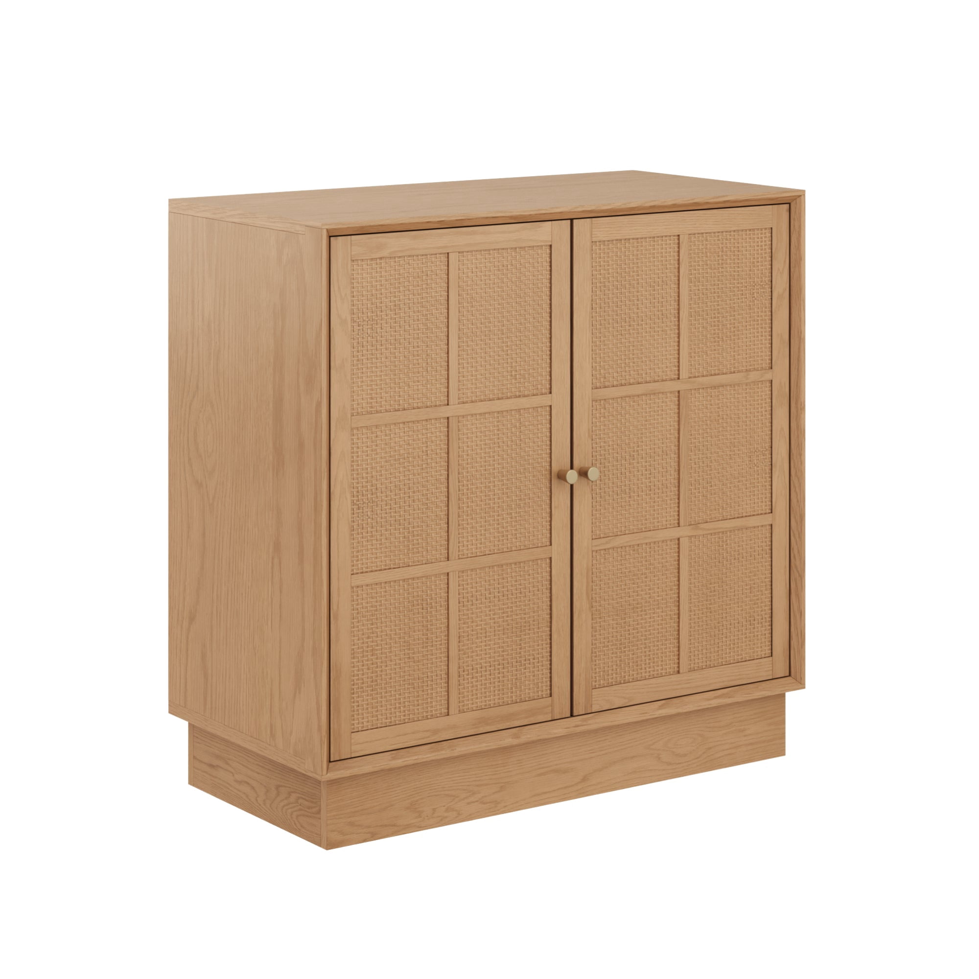Nathan James Elise Modern Coastal Storage Cabinet, Oak TV Cabinet Stand or Rattan Storage Cabinet with Doors and Brass Door Handles, Raw Oak