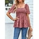 thumbnail image 5 of Top de manga corta para mujer, camisa fruncida con cintura elástica, Top de moda con dobladillo suelto Jacquard, 5 of 8