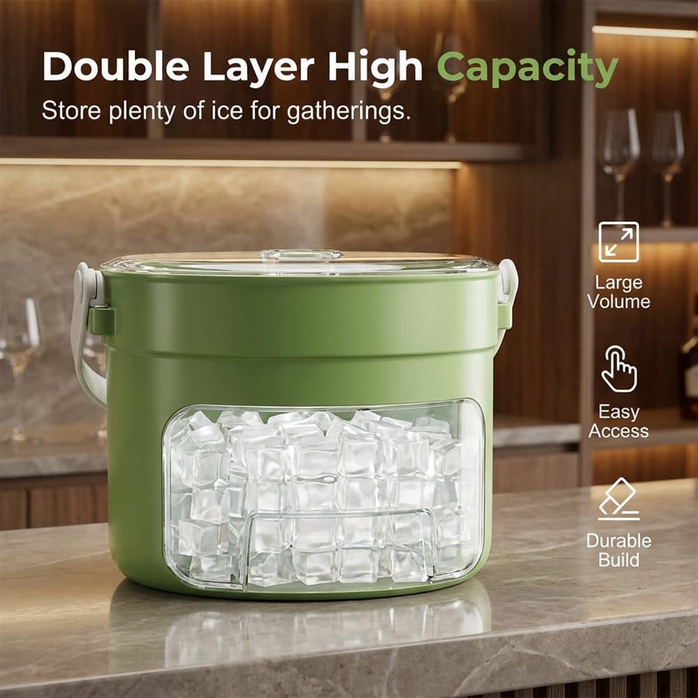 Ice Cube Tray with Lid and Bin, 25/50 Cube Press-Type Ice Maker Tray with Easy Press Lid, BPA-Free Compact Ice Cube Maker with Handle, Portable Ice Bucket for Freezer, Whiskey Cocktail