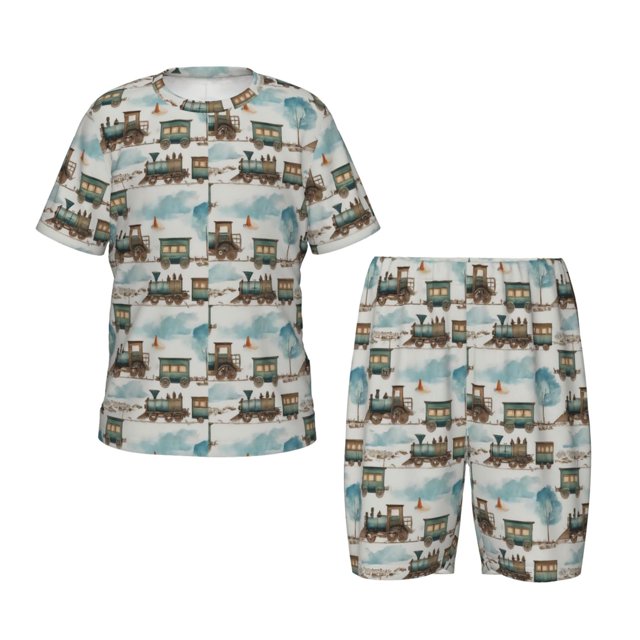 Balery Transport Train Conjunto de Pijama Infantil de Manga Corta con Estampado – Ropa de Dormir de Algodón Suave-XX-Large