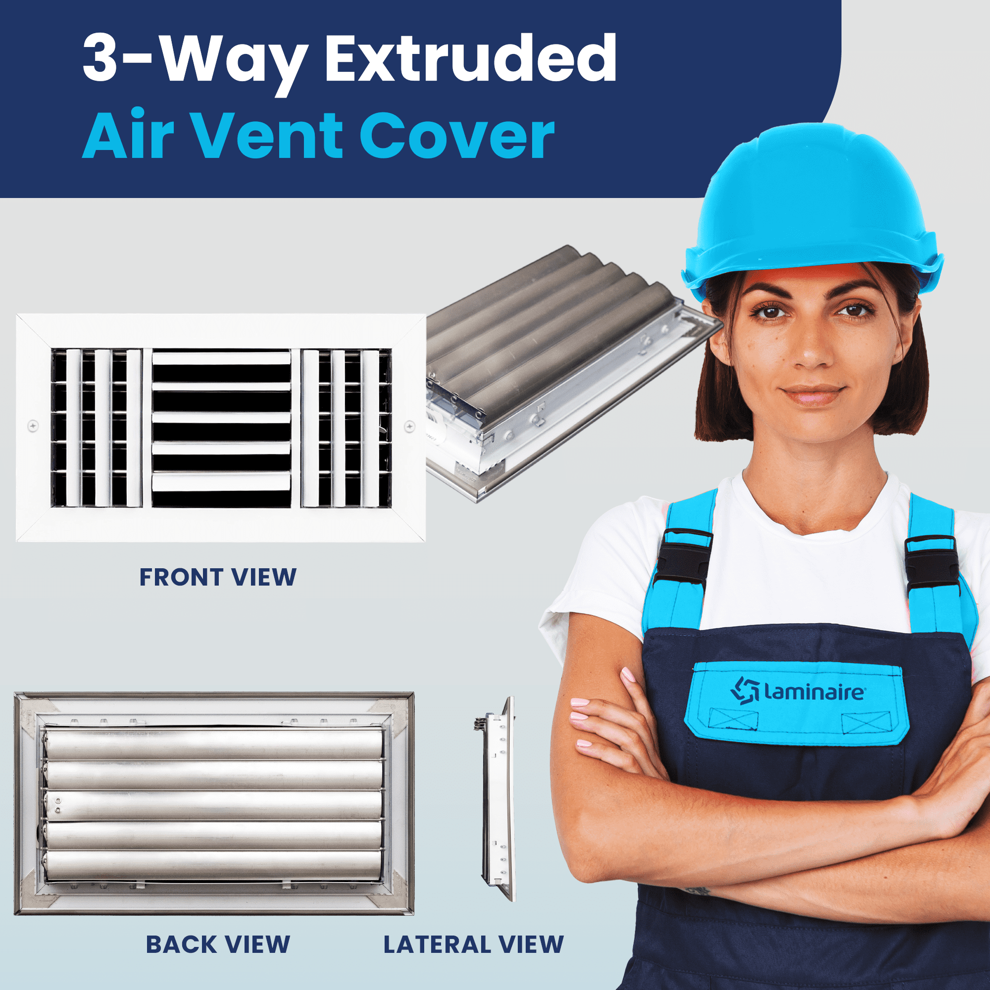 ACLAMINAIRE 12x6 3-Way Vent Cover Ceiling HVAC Aluminum Curved Blade [13.6x7.6 Face]