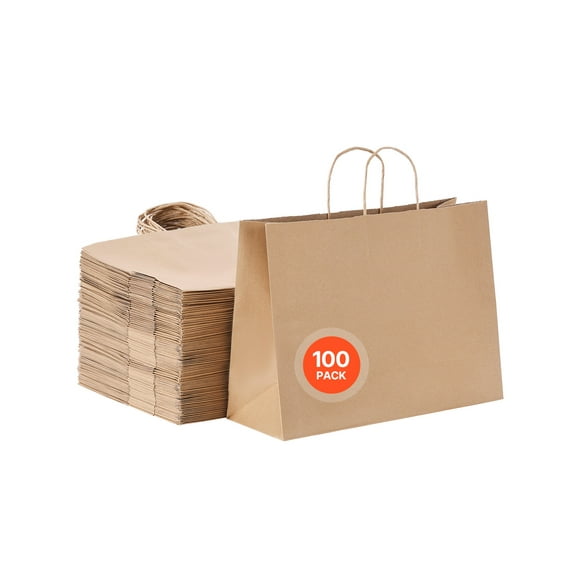 VEVOR Kraft Paper Bag with Handles 100Pcs 16x6x12 in Party Shopping Retail Bag Brown