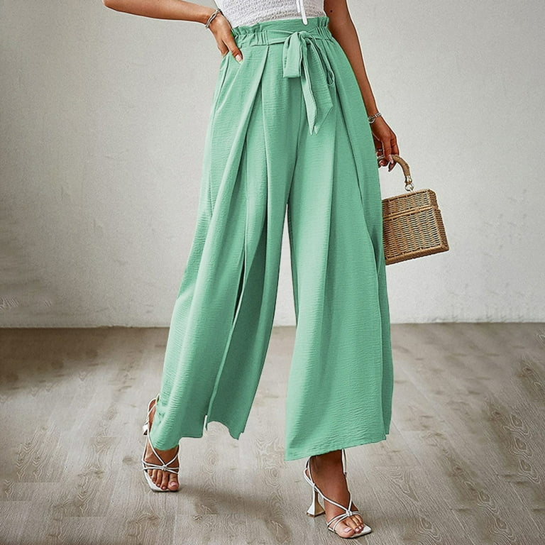 Summer Savings Clearance 2023! Loopsun Womens Pants, Casual Solid Fashion  Loose Bow High Waist Pleated Wide Leg Pants Light Blue