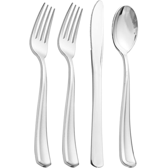 360pcs Plastic Silverware Heavy Duty, Silver Disposable Silverware Sets for Parties,Plastic Forks and Spoons,Party Disposable Flatware Suit for Weddings, Birthday Thanksgiving Christmas