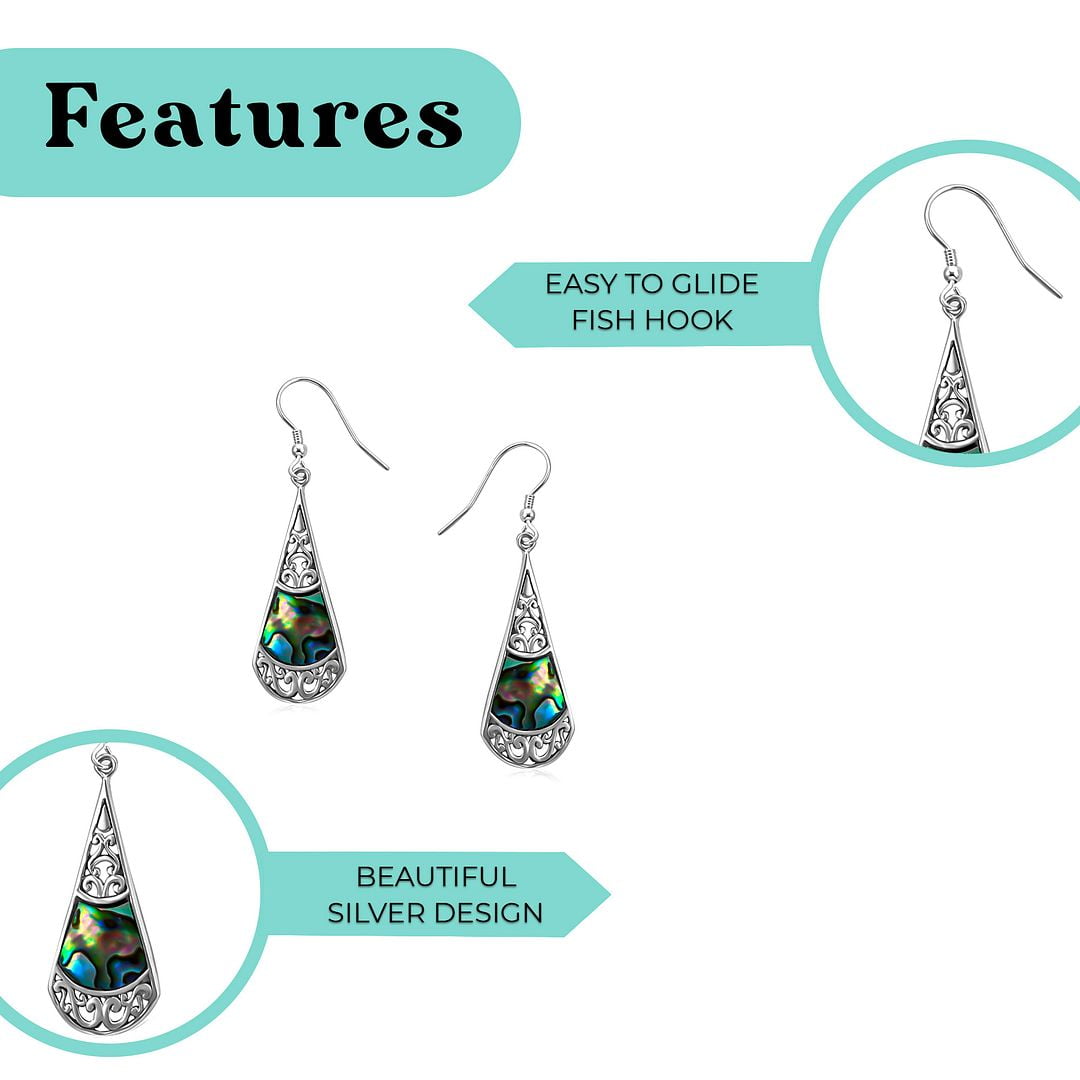 Womens Earrings Dangle - 925 Sterling Silver Earrings for Women - Beach Boho Abalone Shell Jewelry Anniversary Birthday Christmas Gifts