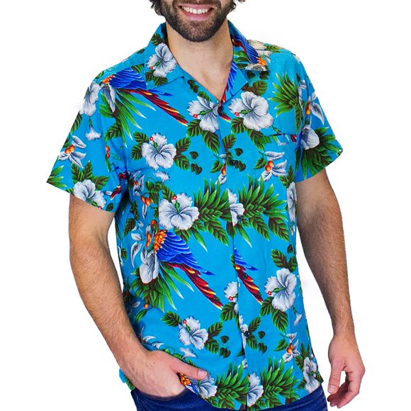 Funky Hawaiian Shirt, Parrot Cherry, Turquoise, XS