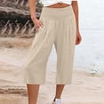 thumbnail image 5 of Outfmvch Linen Pants Women Pull On Elastic Drawstring Elastic Waist Palazzo Pants Capris Drawstring with Pockets Cotton Linen Pants Baggy Capris for Women Yoga Capris with Pockets Beige S-2XL, 5 of 5