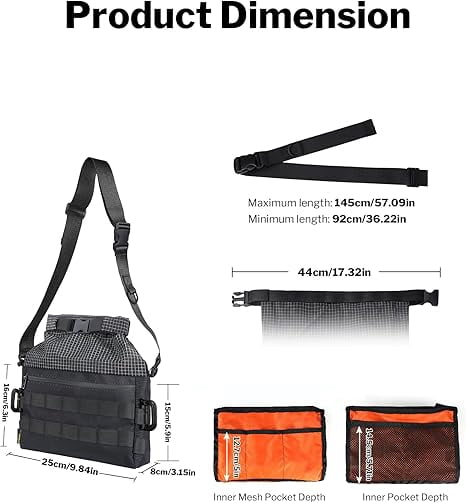 VIPERADE Crossbody Sling Bag for Men, Rolltop Messenger Shoulder Bag, EDC Handbag for Travel Hiking Outdoor Sports, Black