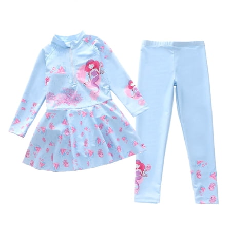 Shadoumai Girls Long Sleeve Rash Guard Swimwear With Swim Shorts UPF 50 Sun Swimsuit For Toddler Kids Youth