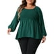 thumbnail image 1 of Blusa de mujer plus size Agnes Orinda, con peplum fruncido, cuello redondo, manga larga, estilo babydoll, de gasa, talla 3X, color verde, 1 of 6