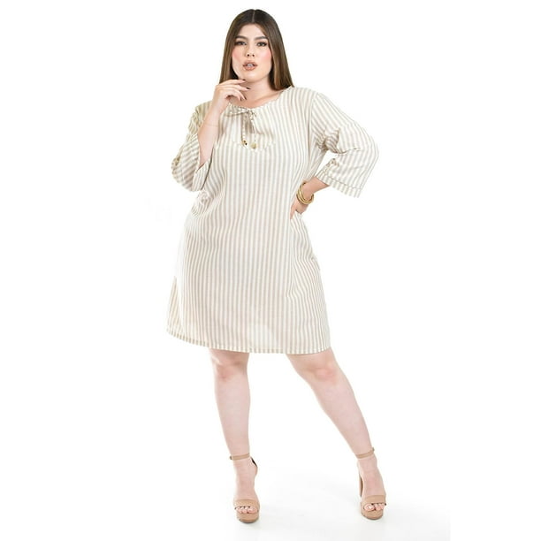 Vestido de lino a rayas Roman Fashion /Tallas Extras, 4085 (Líneas beige) beige 36