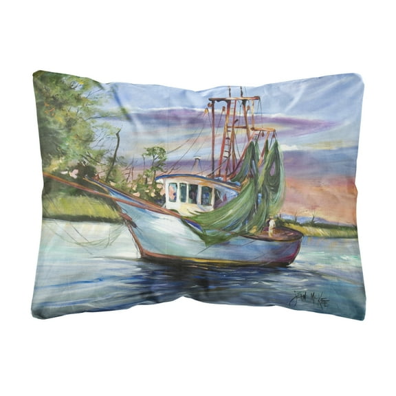 Carolines Treasures JMK1059PW1216 Jeannie Shrimp Boat Canvas Fabric Decorative Pillow  12H x16W multicolor