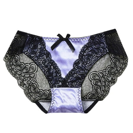 Medium Lace Underwear for Women Silk Thong Plus Size Retro Satin Hollowed Lace Thongs for Women Variety Pack Out Transparent Mesh Seamless Waist Pack Triangle