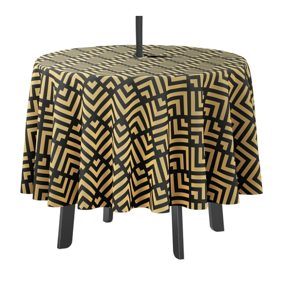 Vargottam Indoor/OutdoorRoundTablecloth 58 InchTablecloth With Umbrella Hole & Zip, Waterproof TableCloth, TableCovers For Backyard Table -Beige & Black