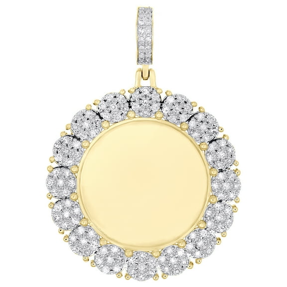 10K Yellow Gold Natural Diamond Unisex Circle Memory Picture Frame Pendant 1 CT
