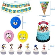 Sonic Party Supplies for Kids’ Birthday, Sonic Party Decorations Included Banner Tableware Cutlery Table cloth - 20 Guests