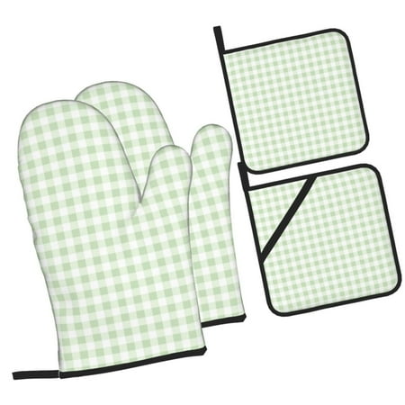 

Zeuib Pistachio Green Checkboard Oven Mitts and Potholders BBQ Gloves Kitchen Oven Glove High Heat Resistant 500 Degree Extra Long Oven Mitts and Potholder with Non-Slip Silicone Surface for Cooking