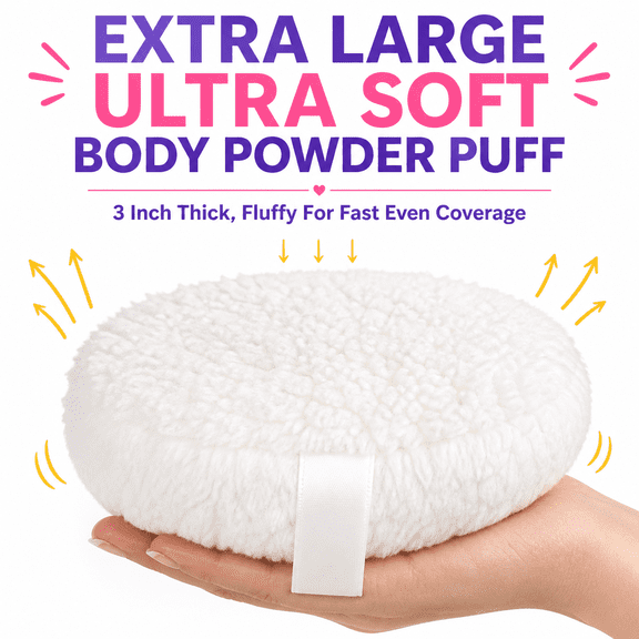6" Large Body Powder Puff, Fluffy Soft Powder Puff for Body Powder, Face and Makeup, Reusable Powder Applicator, White
