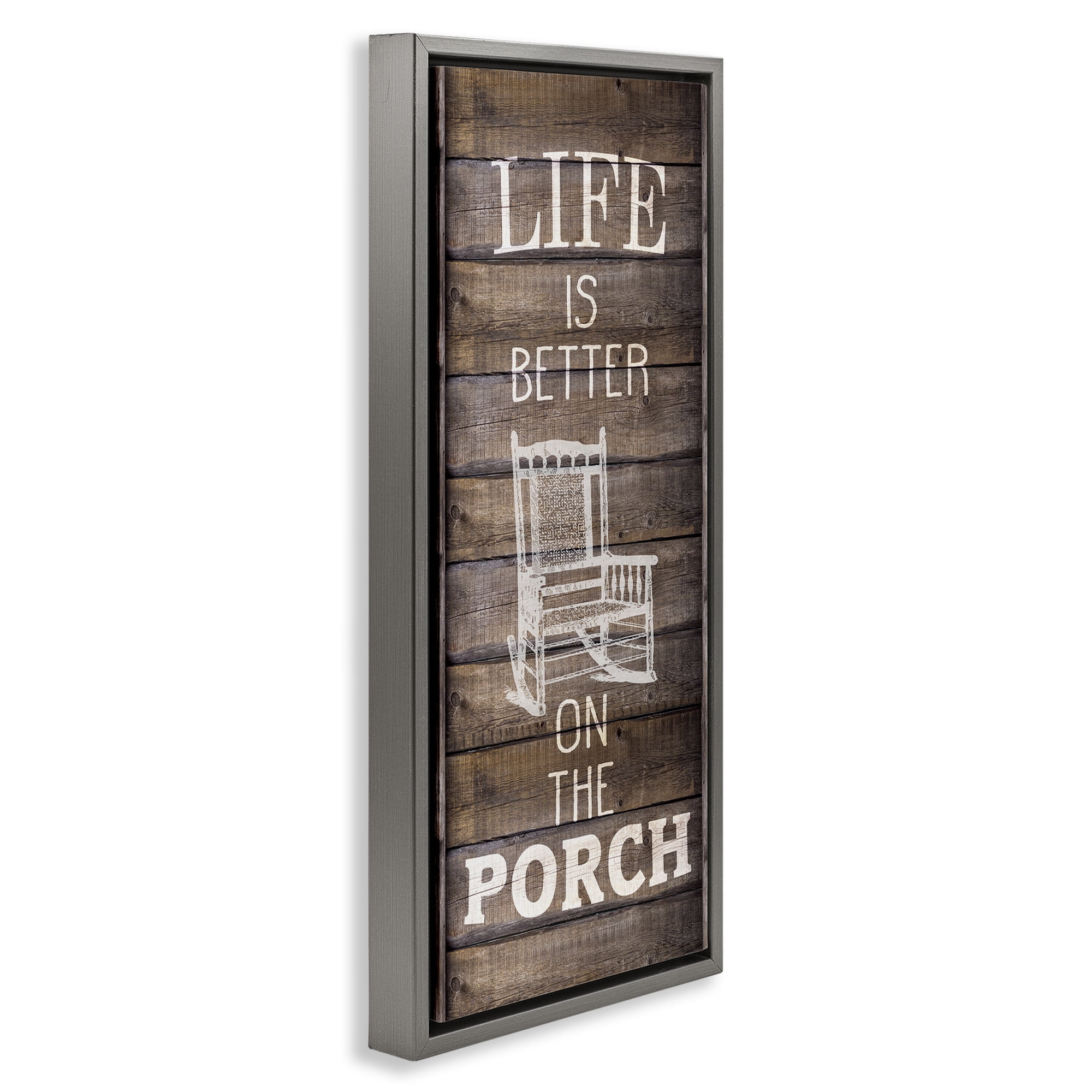 Stupell Industries Porch Life Country Rustic Inspirational Painting Gray Floater Framed Canvas Art Print Wall Art, 15 x 31
