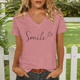 thumbnail image 2 of DHFJKG Women V Neck Top Short Sleeve T Shirt Casual Letter Graphic Tee Crew Neck Daily Wear Comfortable Summer Tshirts Versatile Tops, 2 of 4