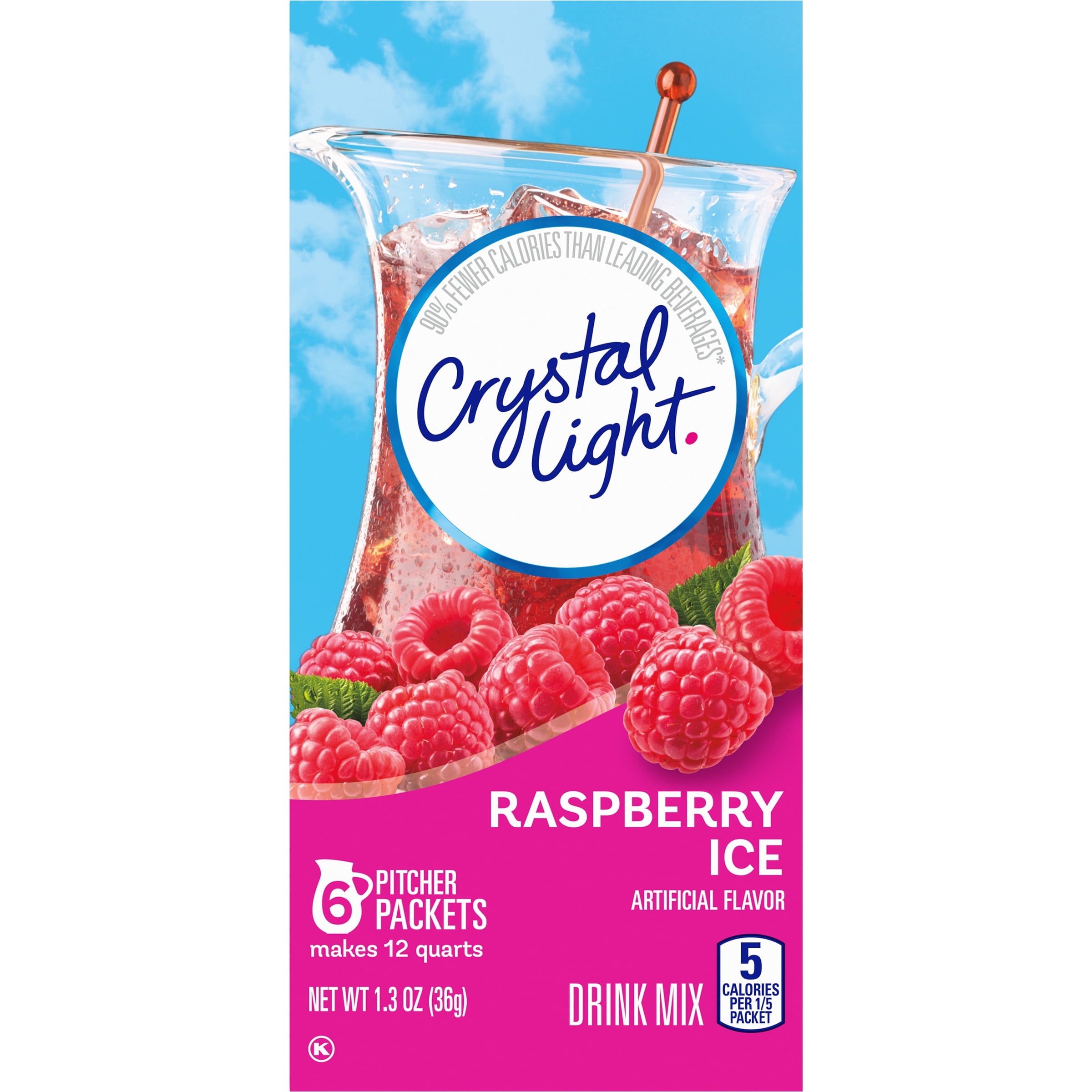 Crystal Light Raspberry Ice Artificially Flavored Powdered Drink Mix, 6 ct Pitcher Packets