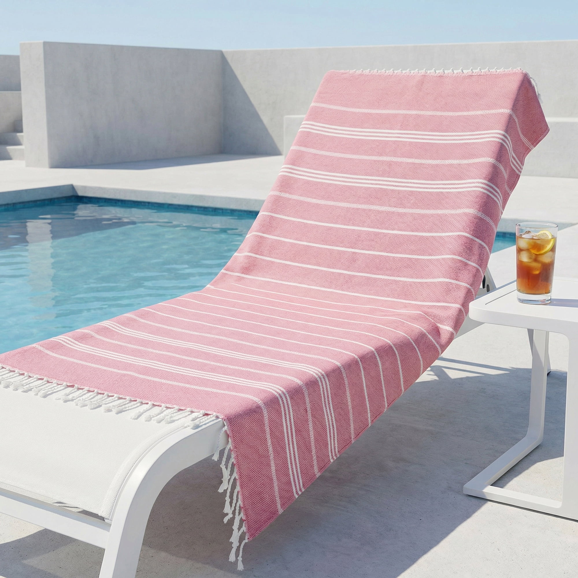 Unique Bargains Stripe Turkish Quick Dry Beach Towel 2 Pack Rose Red/Green 71"x35"