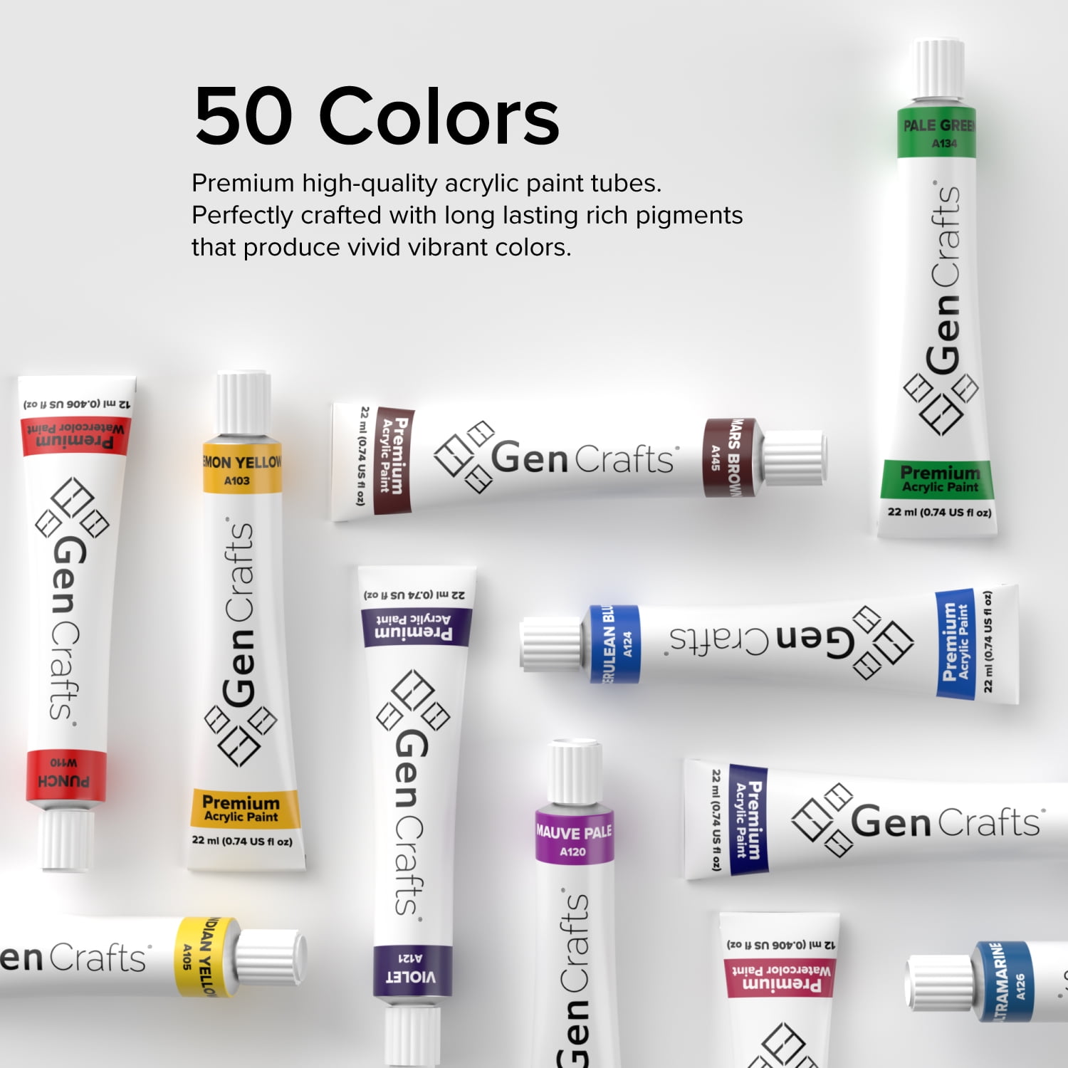 Buy GenCrafts Professional Acrylic Paint Tubes, Set of 50 Online at