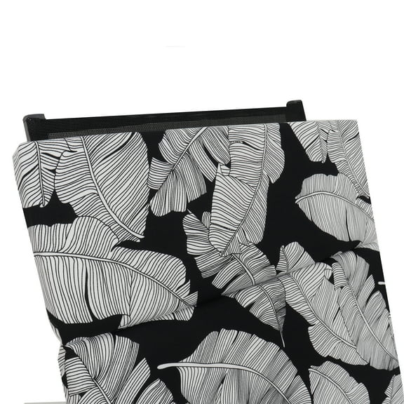 2 Pcs Set Indoor/Outdoor Chaise Lounge Chair Cushion Outdoor Furniture Cushion with Ties, Patio Seat Cushion for Lawn,Pool & Beach,75" x 22.8" x 2" (Black/Leaf)