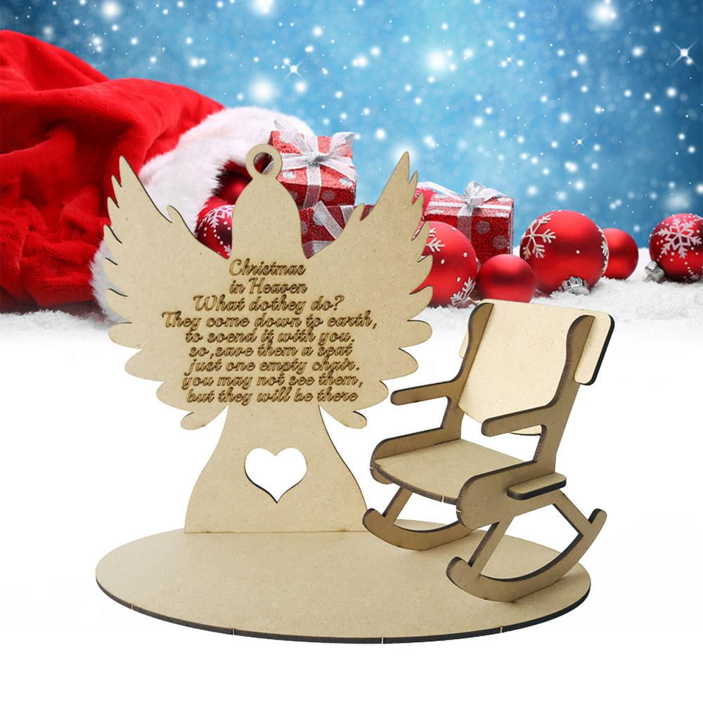 1PCS Christmas in Heaven with Rocking Chair Ornaments, Memorial Christmas  Ornaments, Christmas Memorial Keepsake, Chritsmas Gift for Grandma Grandpa  Mom Dad.Double Layer Laser Wood Ornament,With bow lanyard