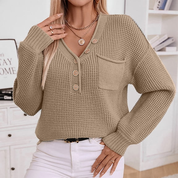 ClodeEU Long Sleeve V Neck Shirts for Women,Lightweight Sweaters Fall Outfits,Casual Blouse Tops Coffee,Womens Plus M